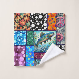 Salmon Crazy Quilt Floral Whimsical Colorful Waschlappen