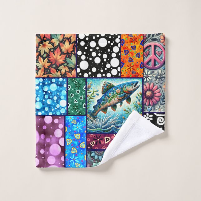 Salmon Crazy Quilt Floral Whimsical Colorful Waschlappen (Waschlappen)