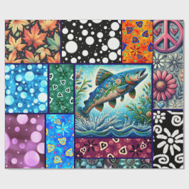 Salmon Crazy Quilt Floral Whimsical Decoupage Geschenkpapier