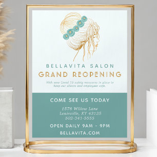 Salon Aquamarin Gold Floral Updo Logo Covid Wieder Flyer
