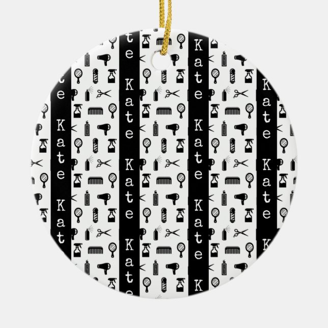 Salon & Barber Friseur Muster INDIVIDUELLE NAME Keramik Ornament (Vorne)