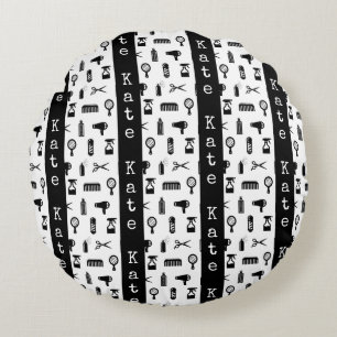 Salon & Barber Friseur Muster INDIVIDUELLE NAME Rundes Kissen