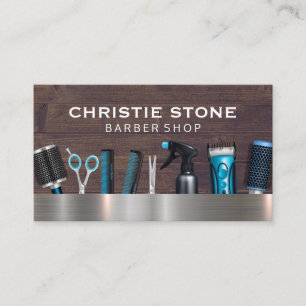 Salon Barber Tools   Metal Wood Visitenkarte