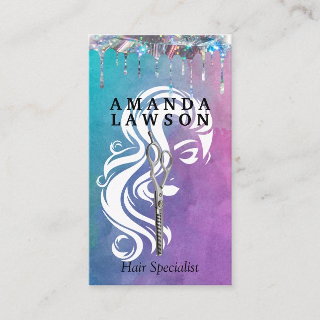 Salon Beauty Logo | Aquarell | Shimmer Tropfen Visitenkarte (Vorderseite)