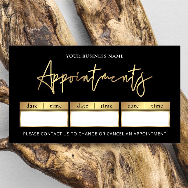 Salon Black & Gold Logo Moderne Schönheits- oder S Terminkarte (elegant black and faux gold appointment reminders cards with your custom logo)