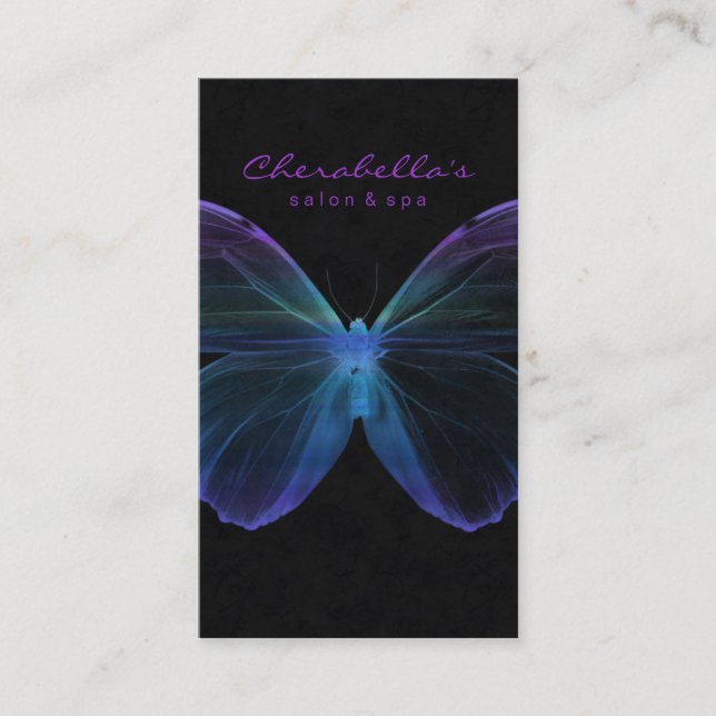 Salon Business Card Spa Butterfly Blue Purple Grn Visitenkarte (Vorderseite)