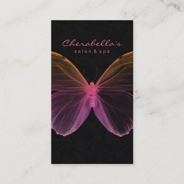 Salon Business Card Spa Butterfly Pink Orange Visitenkarte (Vorderseite)