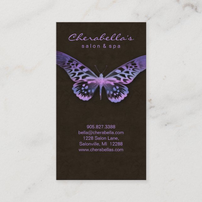Salon Business Card Spa Butterfly Purple Pink Visitenkarte (Vorderseite)