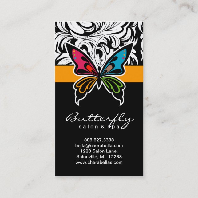 Salon Business Cards Spa Butterfly Colorful Gold Visitenkarte (Vorderseite)