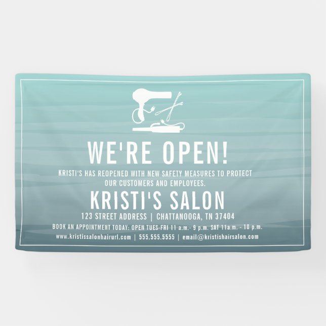Salon Business Wir sind Open Aqua Ombre Banner (Horizontal)