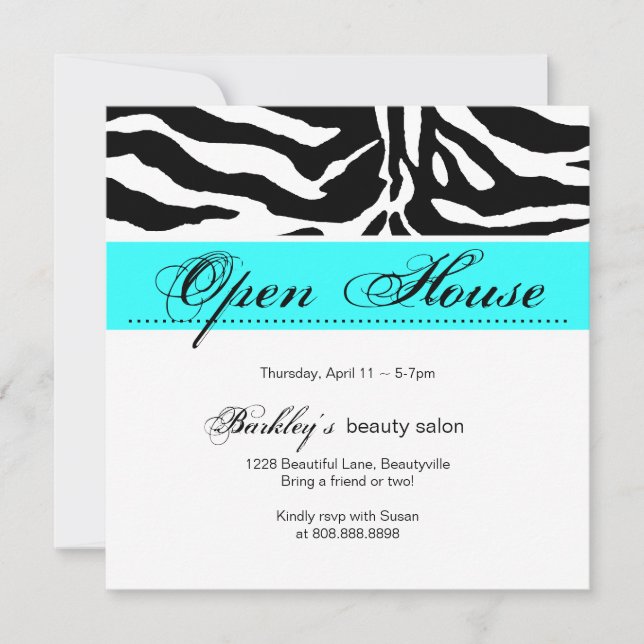 Salon Einladung Open House und Zebra Blue (Vorderseite)