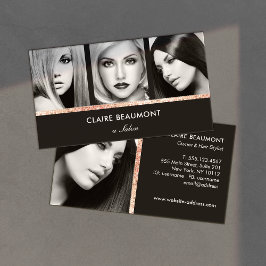 Salon Foto Card Moderne Rose Gold Schwarz Visitenkarte
