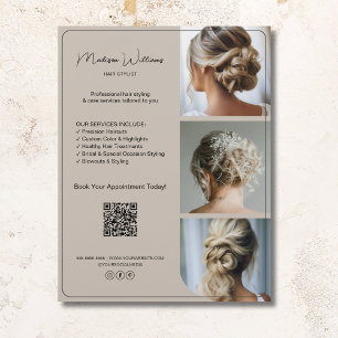 Salon-Friseurdienstleistungen 3 Fotos QR Beige Flyer