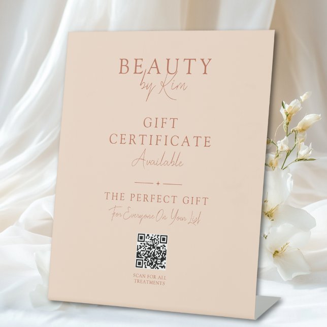 Salon-Geschenkgutschein-Promo-Podest mit QR-Code Sockelschild (Salon Gift Certificate Promo Pedestal with QR Code Sign)