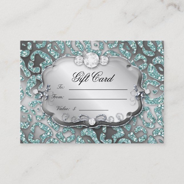 Salon Gift Card Schmuck Leopard Aquamarin Sparkle Rabattkarte (Vorderseite)
