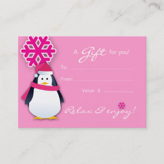 Salon Gift Card Spa Xmas Snowflake Penguin Pink Rabattkarte
