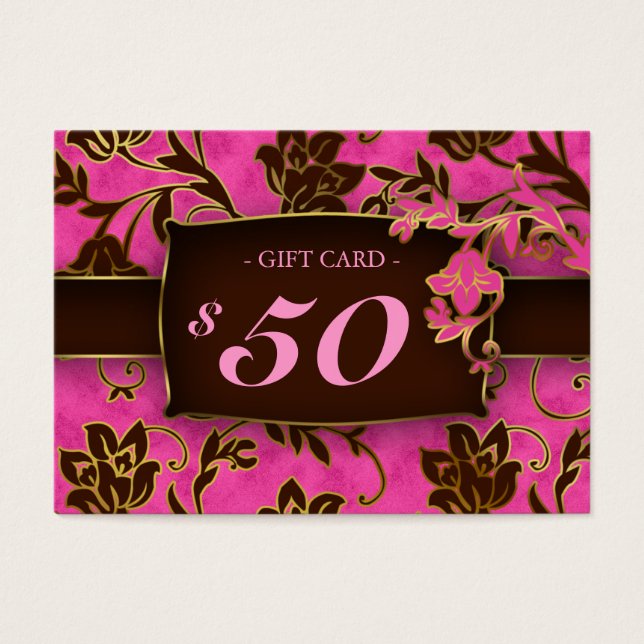 Salon Gift Card Wellness-Center Gold Floral Pink B (Vorderseite)