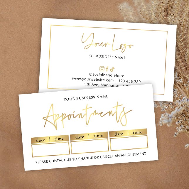 Salon Glam Gold Logo Modern Beauty or Spa Stamp Terminkarte (elegant faux gold effect appointment reminders cards with your custom logo)