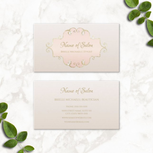Salon Glitzer Chic Light Rose Pink Filigreal Rahme Visitenkarte (Salon Glitter Chic Light Rose Pink Filigree Frame Business Cards)