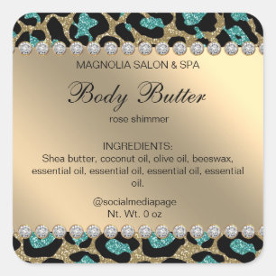 Salon Glitzer Leopard Aquamarin Square Sticker