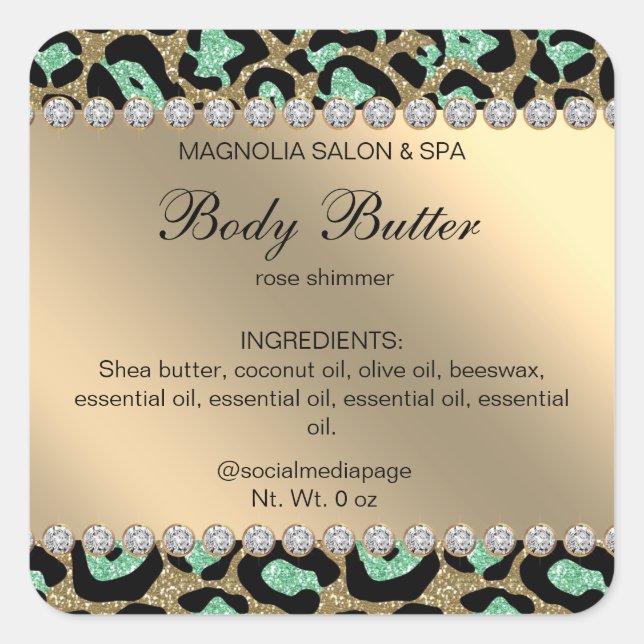 Salon Glitzer Leopard Mint Green Square Sticker (Vorderseite)