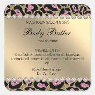 Salon Glitzer Leopard Pink Square Sticker