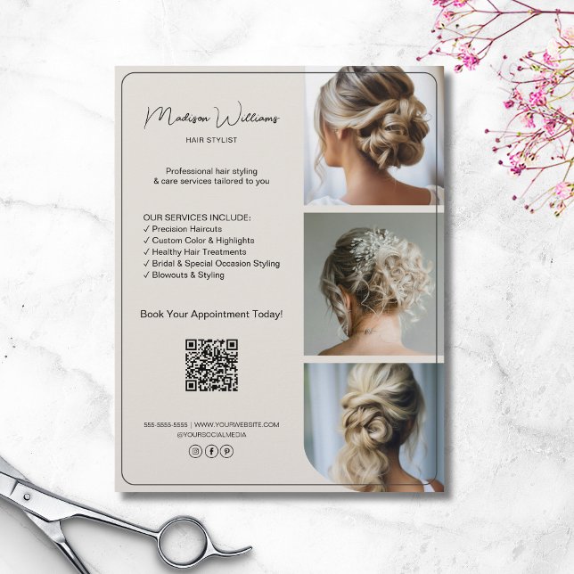 Salon Hair Stylist Services 3 Fotos QR Flyer (Salon Hair Stylist Services 3 Photos QR Flyer)