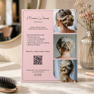 Salon Hair Stylist Services 3 Fotos QR Pink Flyer
