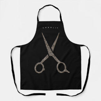 SALON Hair-Stylistin - moderne Schere, schwarze Sc Schürze