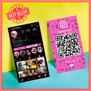 Salon Instagram Pink Social Media QR-Code Visitenkarte