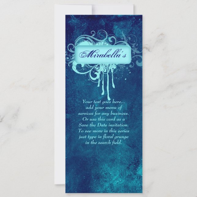 Salon Invite Floral Grunge Blue Denim Einladung (Vorderseite)