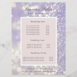 Salon luxuriöse Shimmer Pastellkarte Menükarte