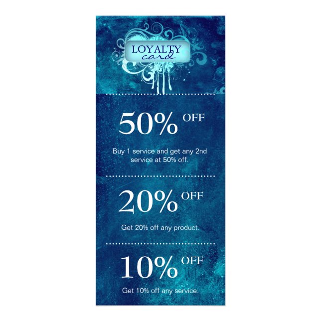 Salon Marketing Cards Blue Grunge Blumen Werbekarte (Vorne)