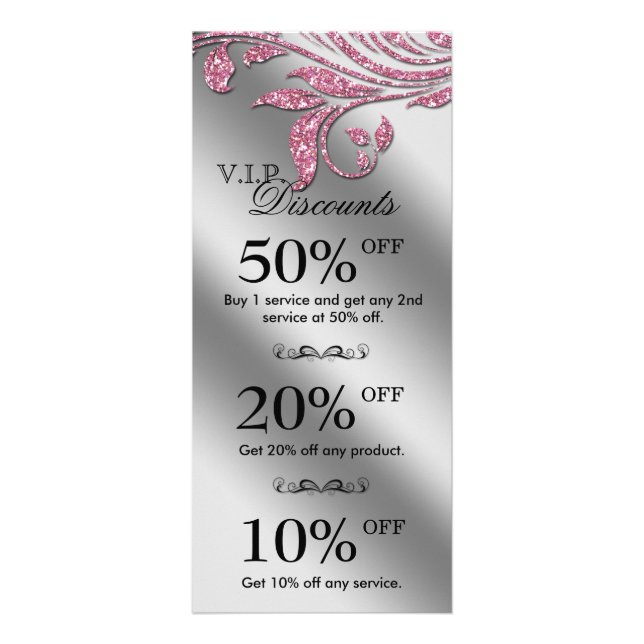 Salon Marketing Cards Schmuck Sparkle Pink Silver Werbekarte (Vorne)