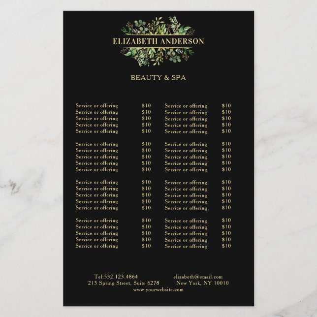 Salon Modern Botanik Schwarz Grün Schwarz Flyer (Vorne)