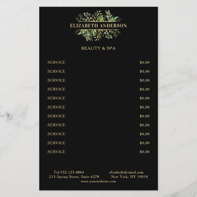 Salon Modern Botanik Schwarz Grün Schwarz Flyer (Vorne)