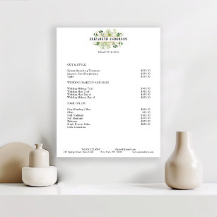 Salon Modern Botanik White Price list Poster