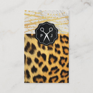 Salon Monogram Marble Trim Cheetah und Leder Visitenkarte