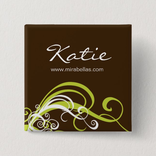 Salon Name Tag Taste Brooch lila grüne Wirbel Button (Vorderseite)