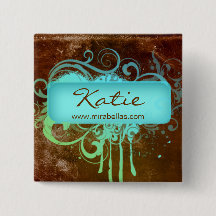 Salon-Namensumbau-Knopf-Brosche blaue Grunge-Blume