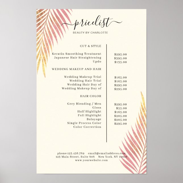 Salon Palm, Blätter, Preisliste Poster (Vorne)