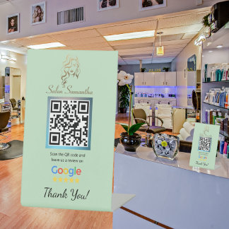 Salon Pastel Green Google Review Stand Sockelschild