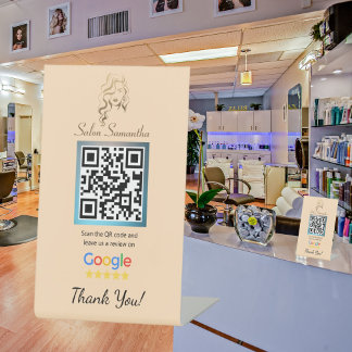 Salon Pastel Orange Google Review Stand Sockelschild