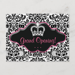 Salon Postcard Damask Schwarz-weiß rosa Rahmen Einladungspostkarte