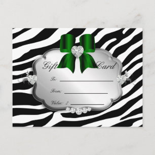 Salon Postcard Zebra Jewels Bow Green Postkarte