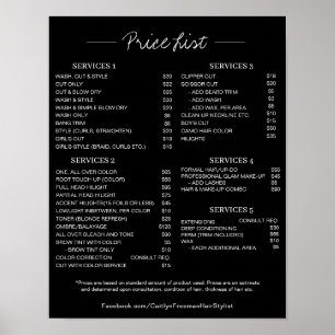 Salon-Preisliste Poster, bearbeitbare Preisliste Poster
