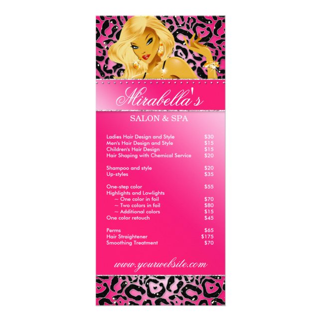 Salon Rack Card Juwelier Tanning Pink Sparkle Bla Werbekarte (Vorne)