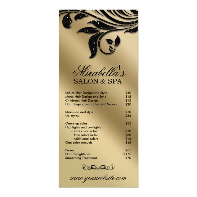 Salon Rack Card Schmuck Leaf Blütenschwarz Gold 2 Werbekarte (Vorne)
