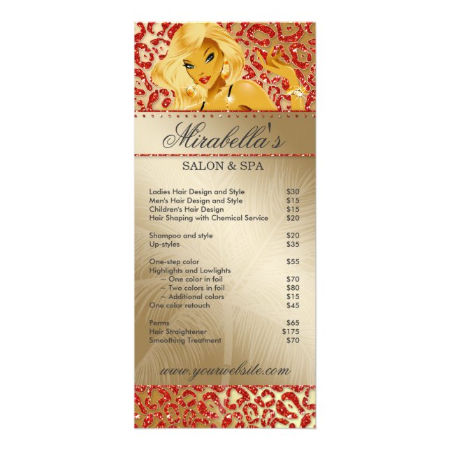 Salon Rack Card Schmuck Tanning Gold Sparkle O Werbekarte (Vorne)