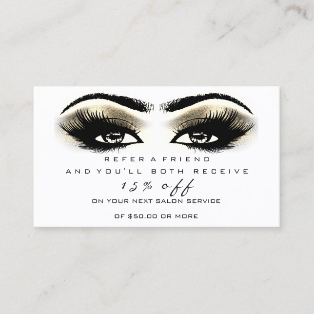 Salon Referenzkarte Makeup Lash Auge Gold Weiß Empfehlungskarte (Vorderseite)